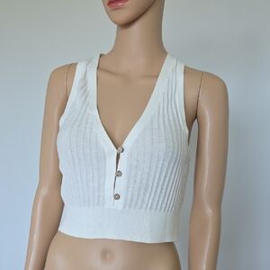 Free People White Ribbed Crop Tank Top
